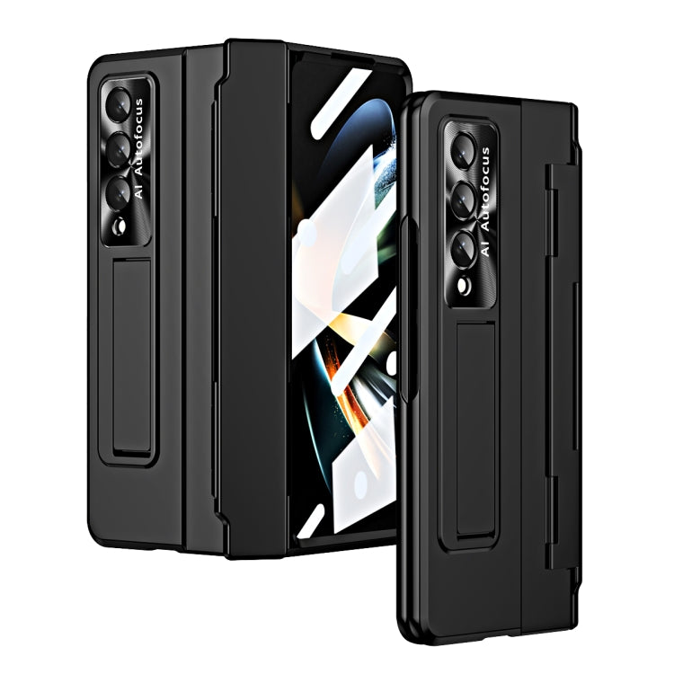 Black foldable phone case with hinge and rear camera cutouts