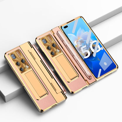 Gold and pink full-coverage hinge wallet phone case with stylus slot and card holder