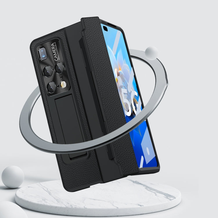 Black full-coverage hinge phone case with stylus holder for foldable phone