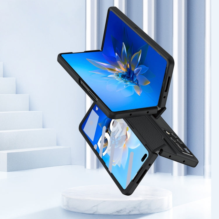 Black hinge phone case with stand for foldable phone, front and back protection