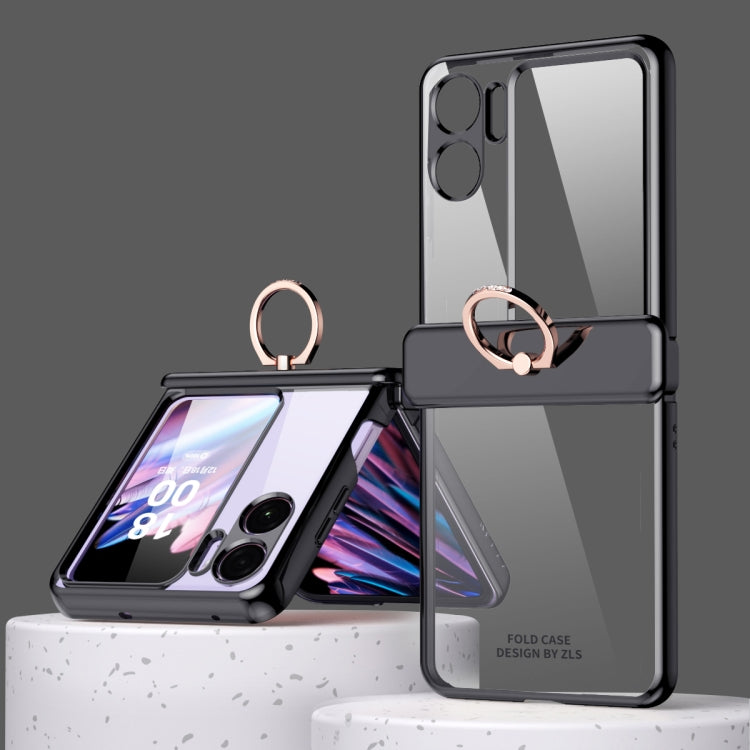 Black electroplating suction phone case with transparent protective film and ring grip