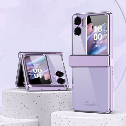 Purple electroplating ring suction phone case, open and closed, with transparent panel