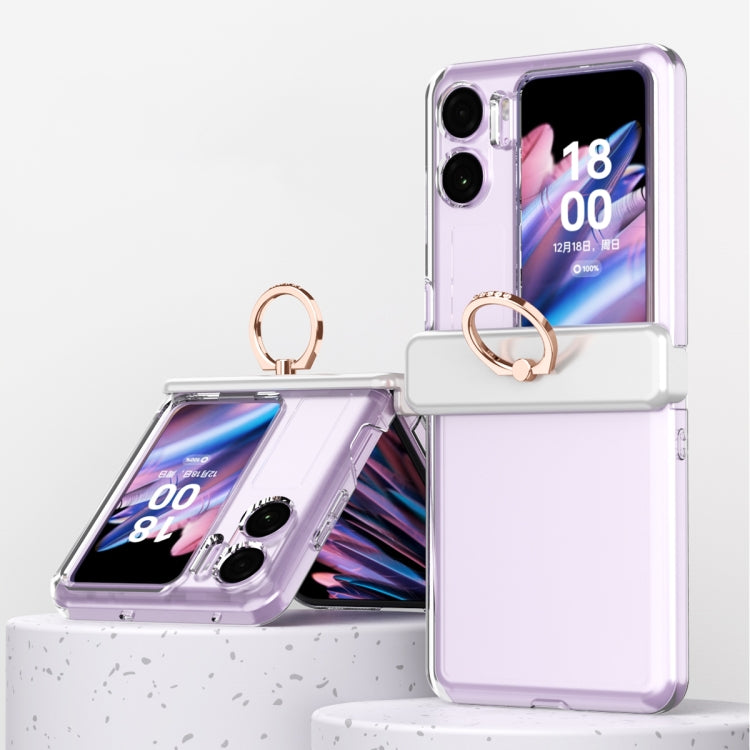 Transparent and purple three-piece magnetic phone case with ring for OPPO Find N2 Flip