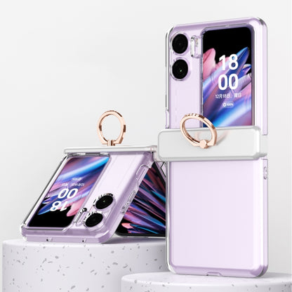 Transparent and purple three-piece magnetic phone case with ring for OPPO Find N2 Flip