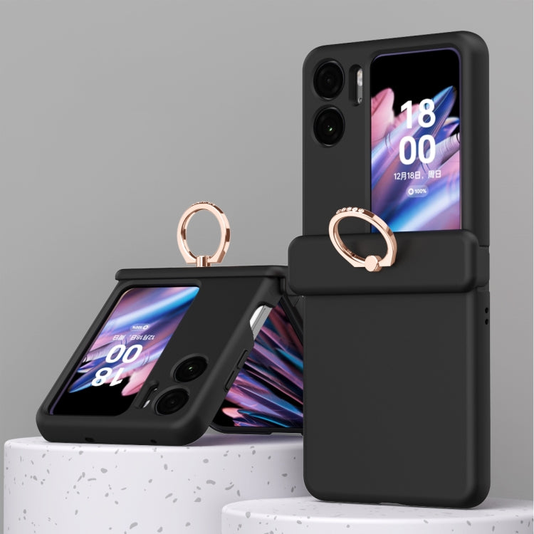 Black three-piece magnetic phone case with ring for foldable OPPO Find N2 Flip