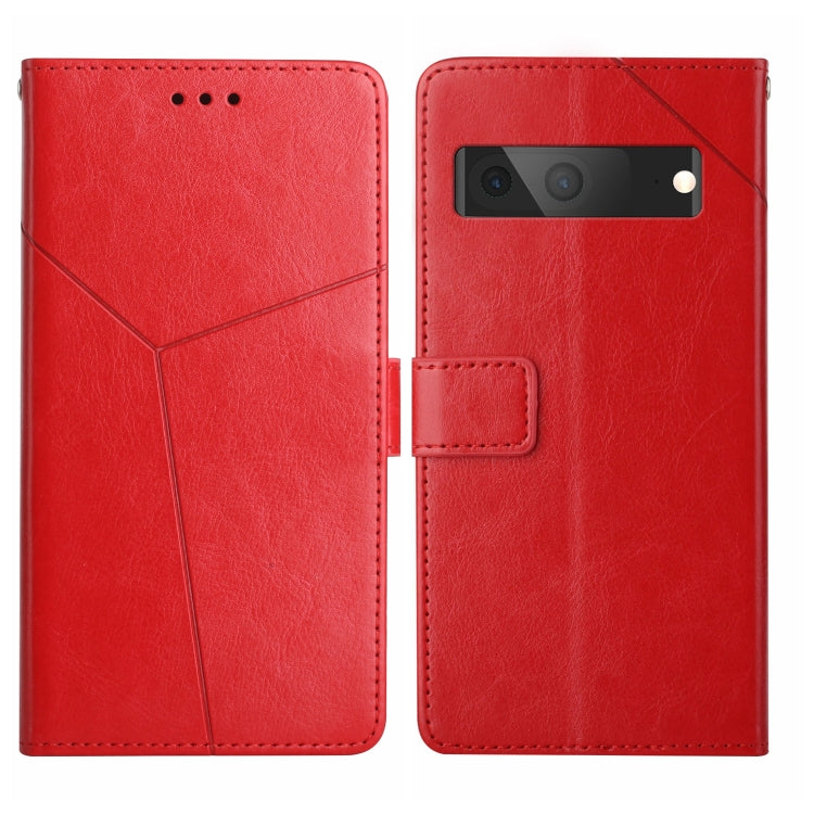 Red leather flip phone case with Y-shaped pattern, magnetic closure and camera cutout