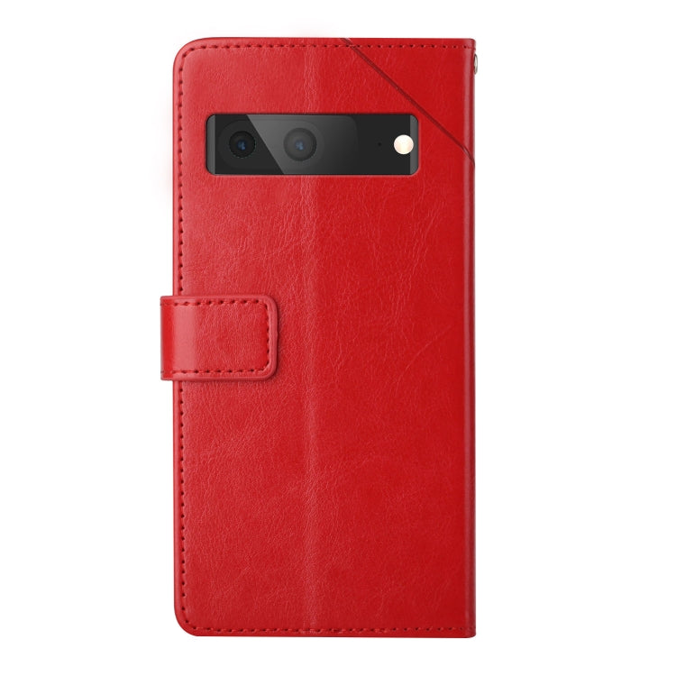 Red leather flip phone case with Y-shaped design, camera cutout, and wrist strap loop