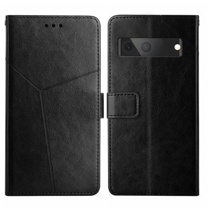Black leather flip phone case with Y-shaped pattern, magnetic closure, and camera cutout