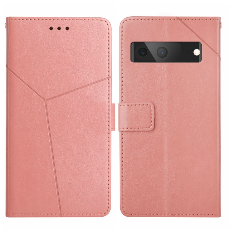 Pink leather flip phone case with Y-shaped pattern, magnetic flap, and camera opening