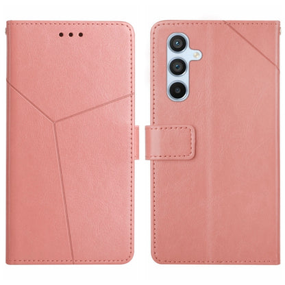 Pink Y-pattern flip leather phone case with camera cutout and side button tab