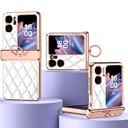 Magnetic leather phone case with white rhombus pattern, electroplated frame and ring