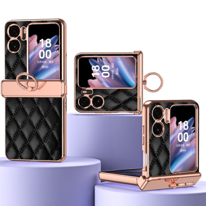 Magnetic leather phone case with black rhombus pattern, electroplated frame and ring