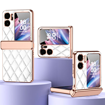 OPPO Find N2 Flip leather magnetic hinge phone case, diamond quilt, white with rose-gold trim