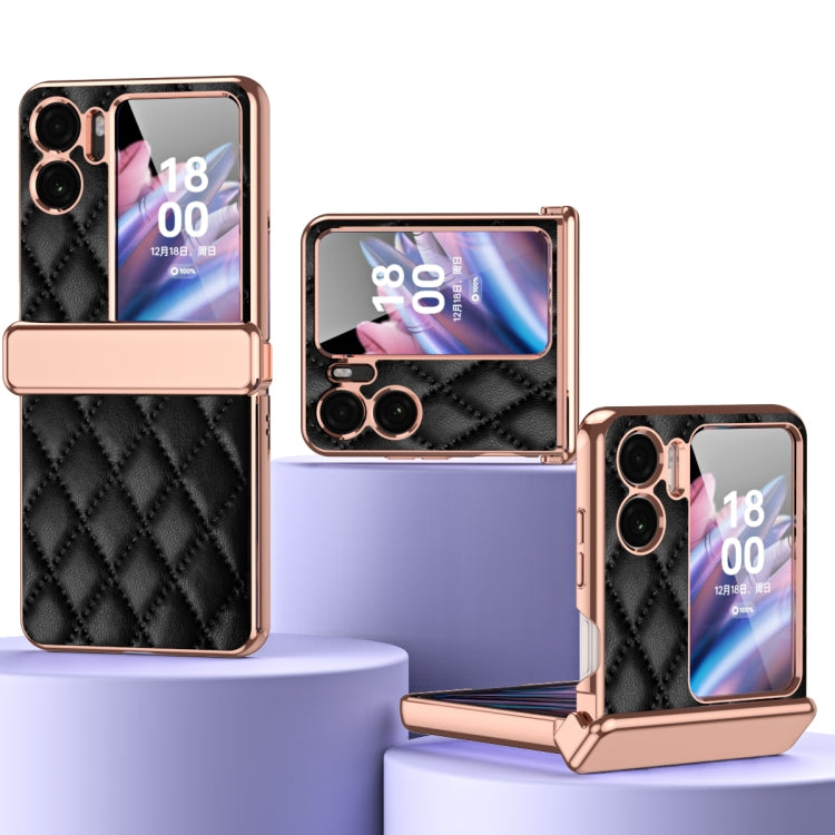 OPPO Find N2 Flip leather magnetic hinge phone case, diamond quilt, black with rose-gold trim