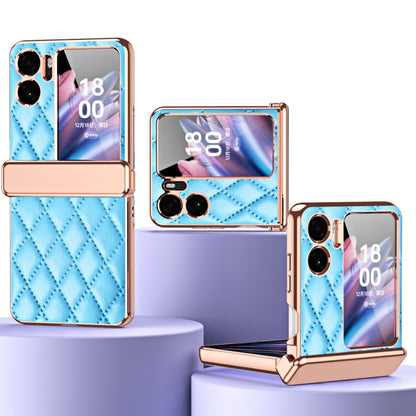 OPPO Find N2 Flip leather magnetic hinge phone case, diamond quilt, blue with rose-gold trim
