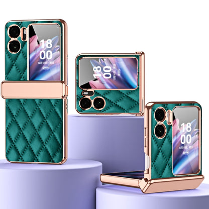 OPPO Find N2 Flip leather magnetic hinge phone case, diamond quilt, green with rose-gold trim