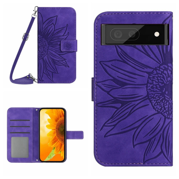 Dark purple flip leather phone case with sunflower pattern and crossbody lanyard