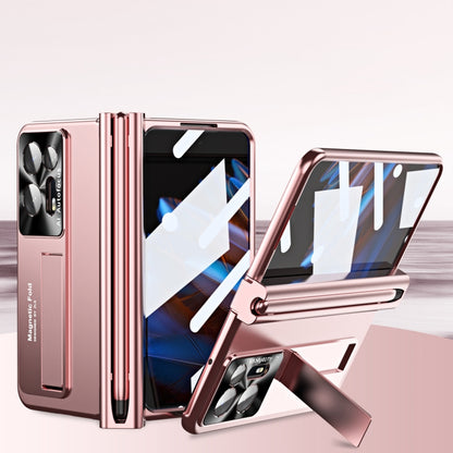 Rose gold folding phone case with metal hinge and pen slot