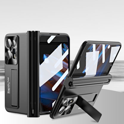 Black folding phone case with metal hinge and pen slot
