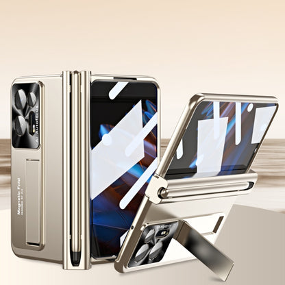 Champagne gold folding phone case with metal hinge and pen slot