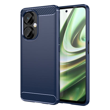 Brushed texture carbon fiber TPU phone case in blue with dual camera cutouts
