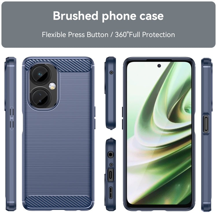 Blue brushed texture TPU phone case with carbon fiber accents and side button cutouts