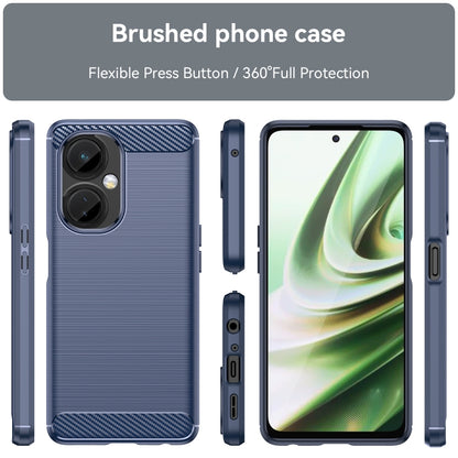 Blue brushed texture TPU phone case with carbon fiber accents and side button cutouts