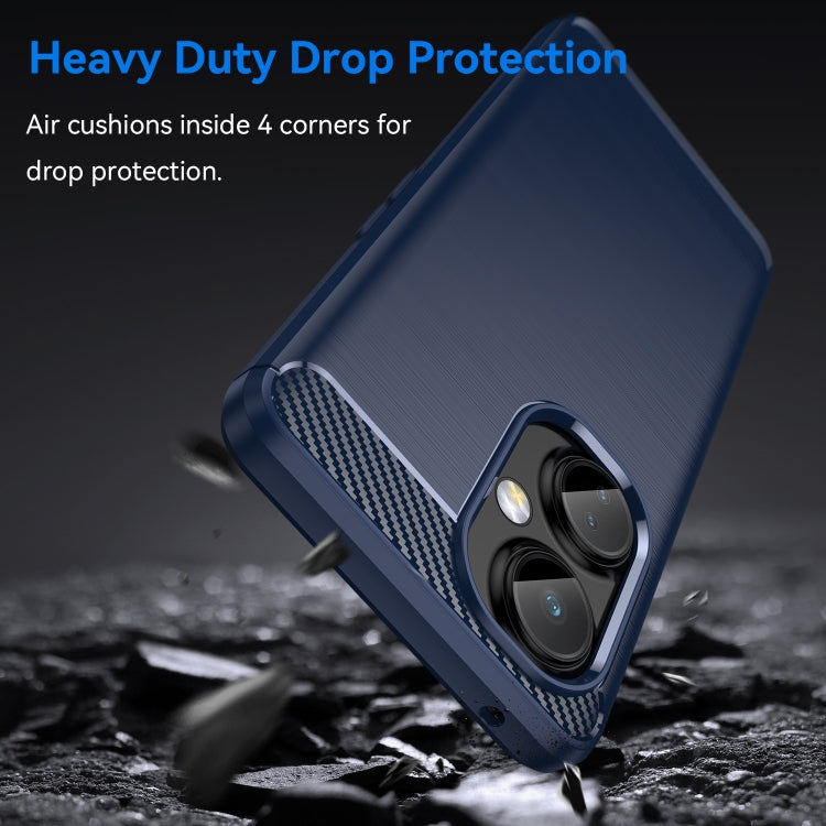 Blue TPU phone case with carbon fiber-style texture and dual camera protection