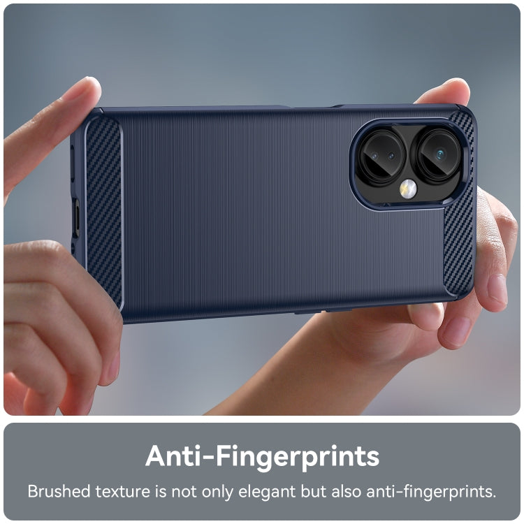 Blue brushed texture TPU phone case with dual camera ring and curved back edges