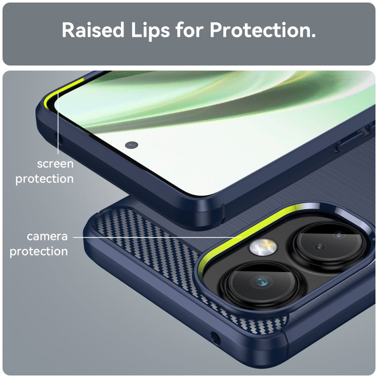 Blue TPU phone case with raised edges for screen and camera protection, cutouts visible