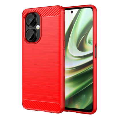 Brushed texture carbon fiber TPU phone case in red with dual camera cutouts