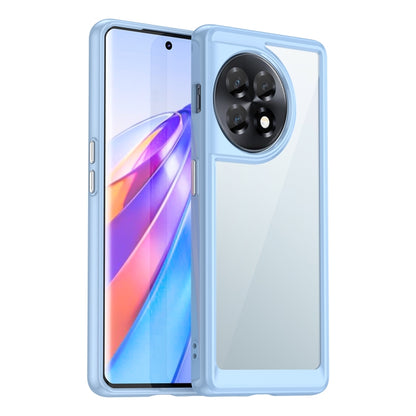 Light blue acrylic TPU phone case with camera lens cutout and slim raised borders
