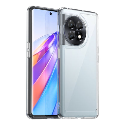 Transparent grey acrylic TPU phone case with camera cutout and sturdy raised edges
