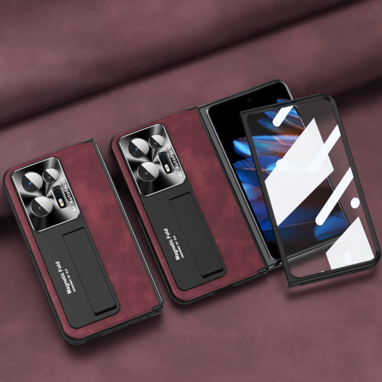Integrated magnetic phone case with flip cover and textured Napa-style design, for OPPO Find N2