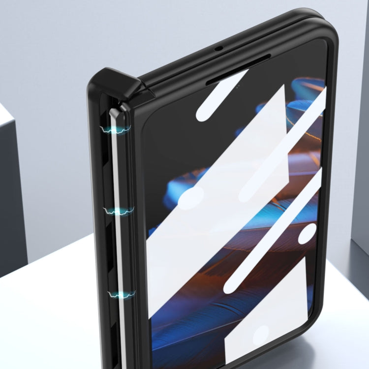 Black magnetic all-inclusive phone case with diagonal white pattern