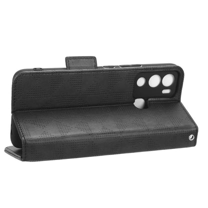 Black leather flip phone case with triangle texture and side card pocket