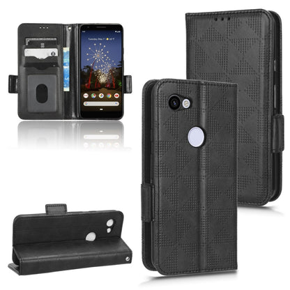 Black leather wallet phone case with triangle pattern, card slots, and flip cover