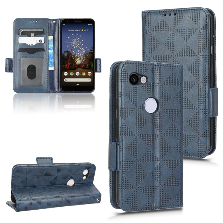 Blue leather-look folio phone case with geometric triangle texture and front flap