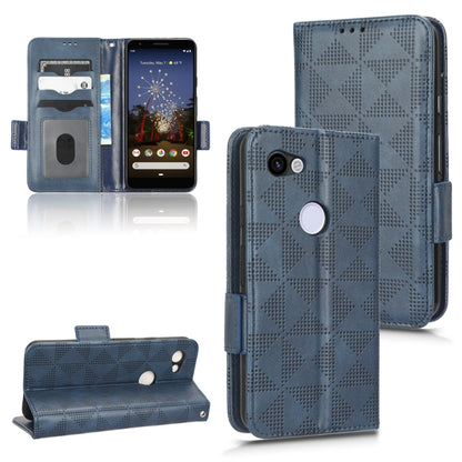 Blue leather-look folio phone case with geometric triangle texture and front flap