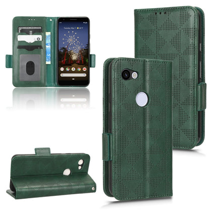 Green folio phone case with triangle diamond pattern, magnetic flap, card holder, stand