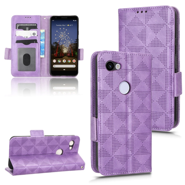 Purple patterned leather flip phone case with front, back, and inner card holders