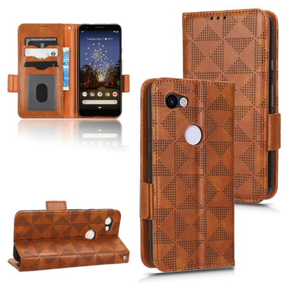 Brown symmetrical triangle leather phone case with ring grip, folio stand, card slots