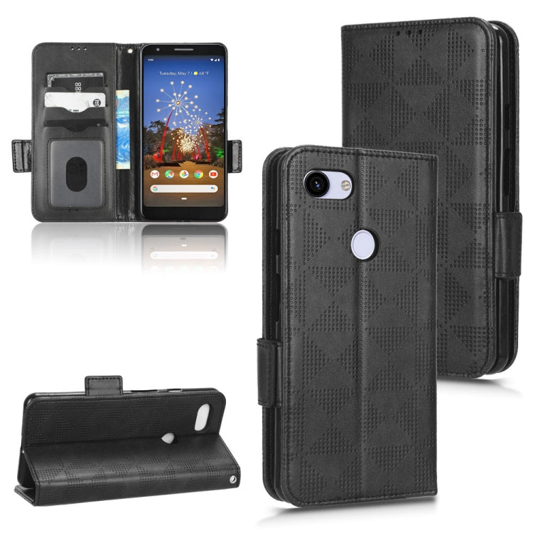 Black leather phone case set with flip cover and triangle texture