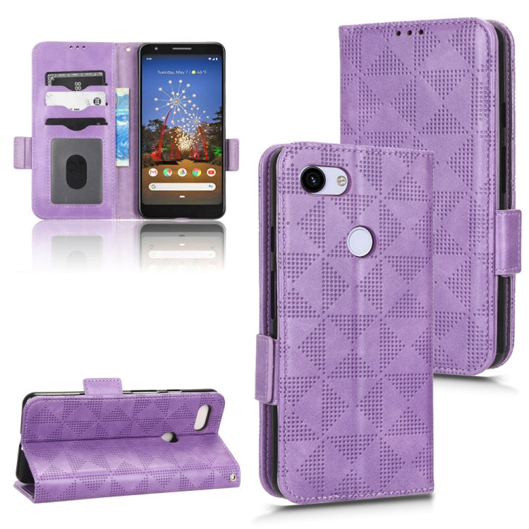 Purple patterned leather phone case with flip cover, card slots, and camera cutout