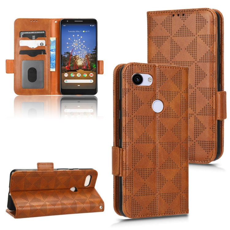 Brown symmetrical triangle leather phone case with ring grip and folio stand with card slots