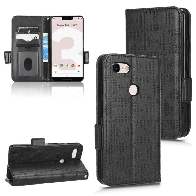 Black leather wallet phone case with triangle pattern and flip cover