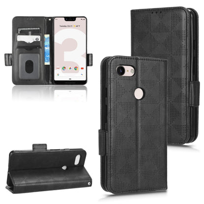 Black leather wallet phone case with triangle pattern and flip cover