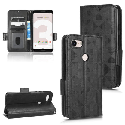 Black leather folio phone case with triangle texture and card slots