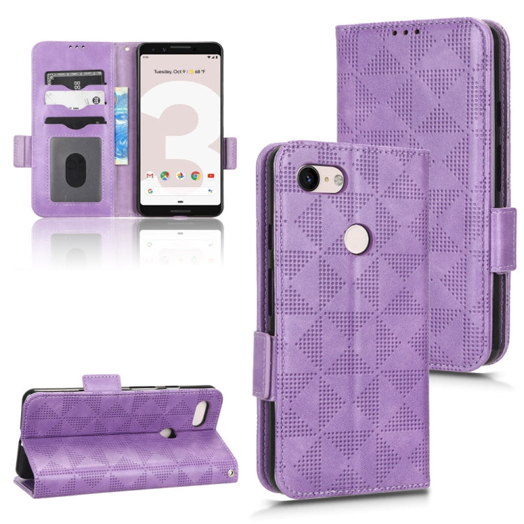 Purple patterned leather flip phone case showing wallet panel and camera cutout