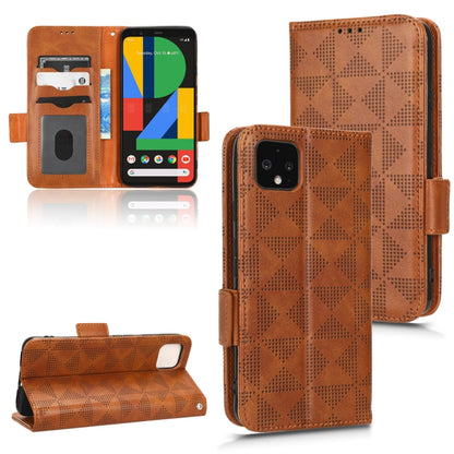 Brown symmetrical triangle leather phone case with folio cover and side strap